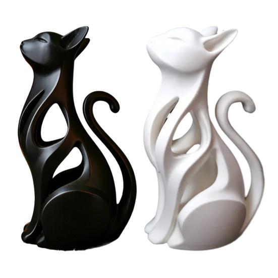 3D Printed Hollow Cat Figurine Modern Abstract Sitting Kitten Statue Artistic Animal Sculpture