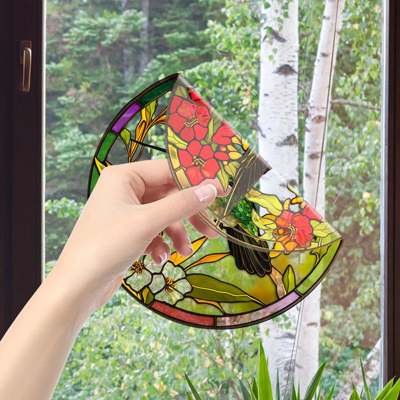 Retro Stained Hummingbird Butterfly Flower Film Window Glass Electrostatic Stickers Colorful