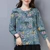 Floral T-shirt Women's Three-quarter Sleeve Spring and Autumn Large Size Round Neck Bottoming Shirt Top