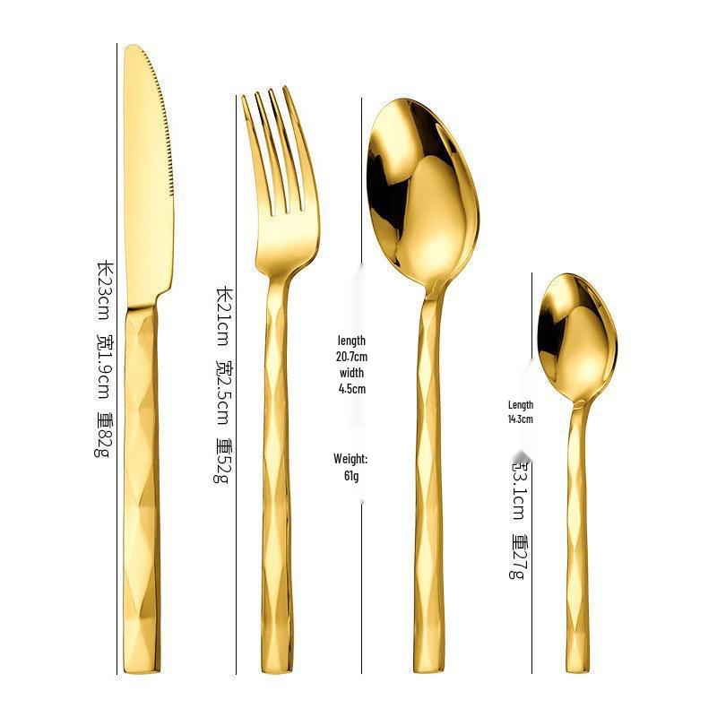 410 Stainless Steel Diamond Handle 5-Piece Tableware Set: Knife, Fork, Spoon for Steak/Western Food in Gift Box