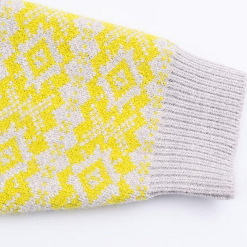 Za New Fall Women's Clothing 2025 Fashion Wind V Neck Stripes Jacquard Contrast Color Loose Atmosphere Pullover Knitted Sweater