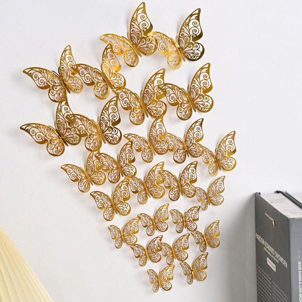 12Pcs/pack 3D Butterfly Decals Stickers Hollow Butterflies Wall Decals Butterflies Art Decor Wedding Party Home Decor Stickers