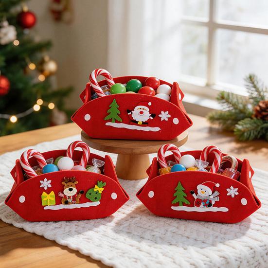 Christmas Foldable Candy Holder Tray, Non Woven Fabric Snacks Treats Storage Box for Holiday Party Supplies