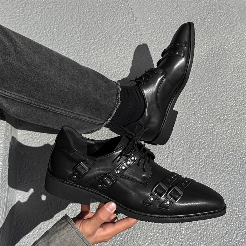 Black Men Genuine Leather Wedding Dress Shoes Flat Designer British Style Daily Walking Shoes Outdoor Party Youth Shoes 2025 New