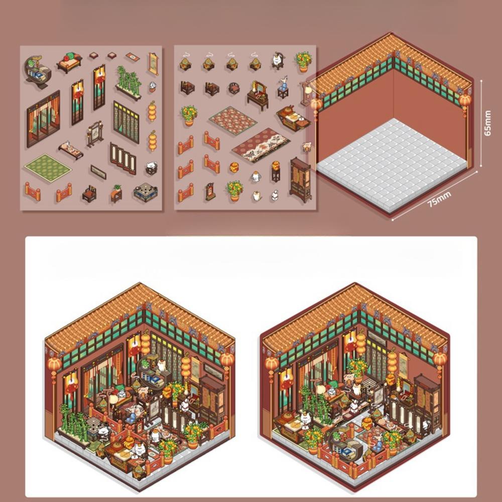 3D PET Sticker Cute Cartoon Miniature Scene 3D Landscaping Stickers DIY Cabin Scene Stacking And Pasting Hand Account Gif