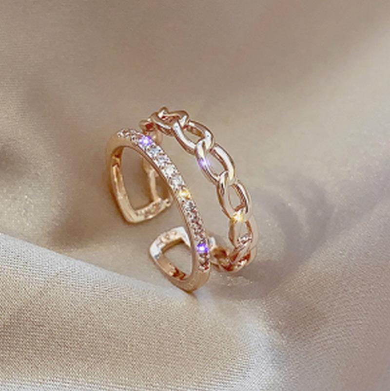 [Copper Products] Diamond-Encrusted Zircon Niche Design Opening Simple Ring Ring Woman