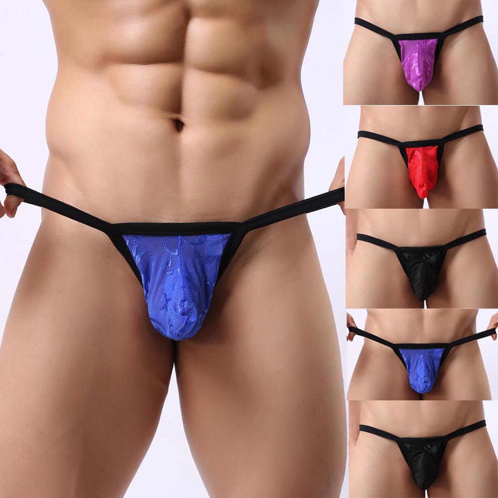 Men's Sexy Mesh Lace Transparent Underwear Sexy Transparent  Low Waist Briefs