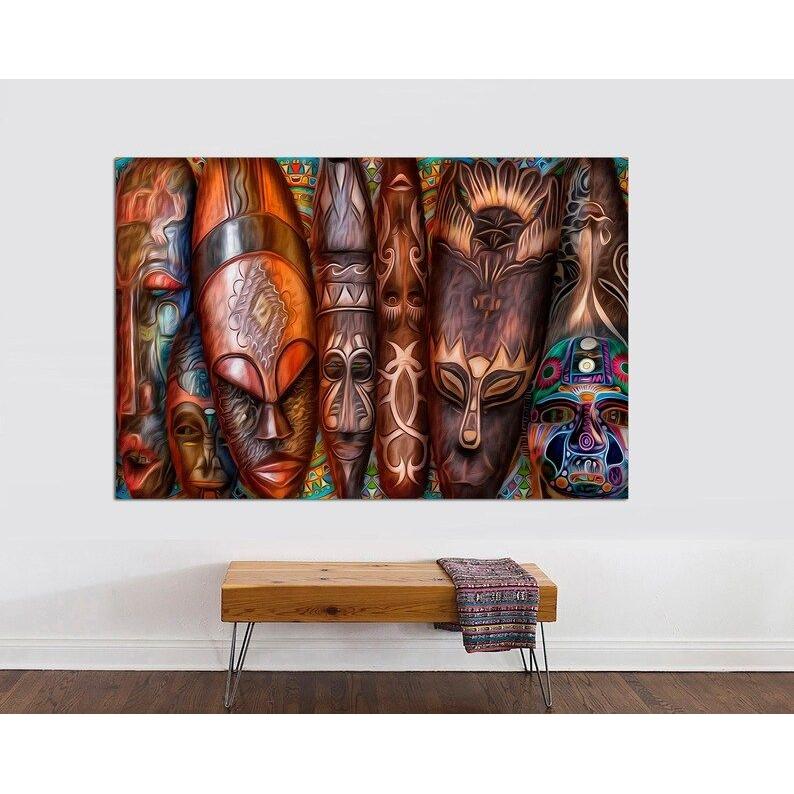Tapestry traditional African masks canvas Africa 75x100 чёрный