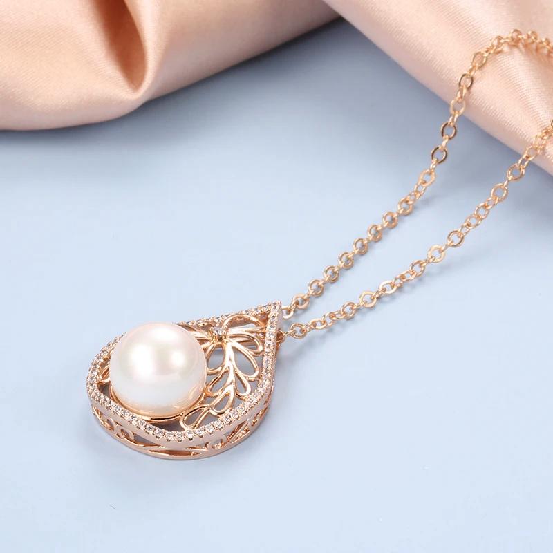 Luxuriöse Perlen Großer Anhänger Halskette Für Damen Mode Roségoldfarben Mit Natürlichen Zirkonia Anhängern Braut Hochzeitsschmuck