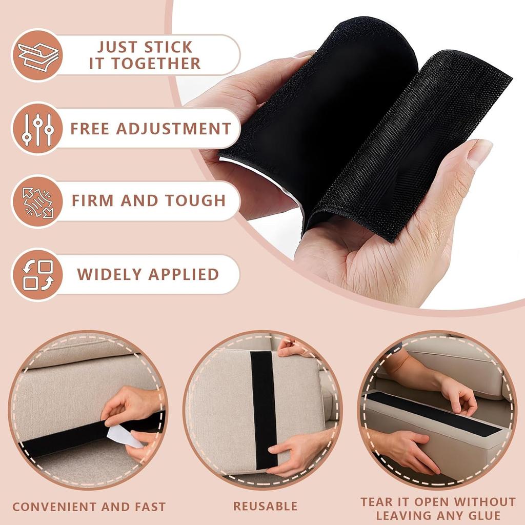 1set Wide Hook and Loop Tape with Adhesive, Nylon Self Adhesive Heavy Duty Strips Fastener for Sofa, Keep Couch Cushions from Sl