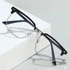 Elegant Men's Classic Vintage Half-Frame Glasses Sleek Black Anti-Blue Light PC Lenses for Computer Use Durable Metal