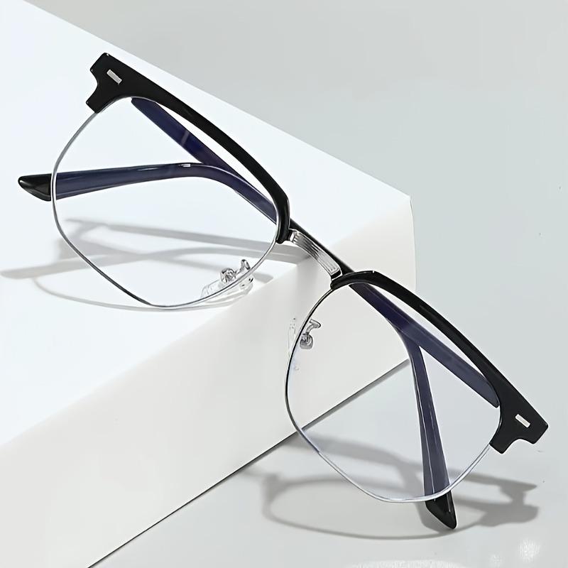 Elegant Men's Classic Vintage Half-Frame Glasses Sleek Black Anti-Blue Light PC Lenses for Computer Use Durable Metal