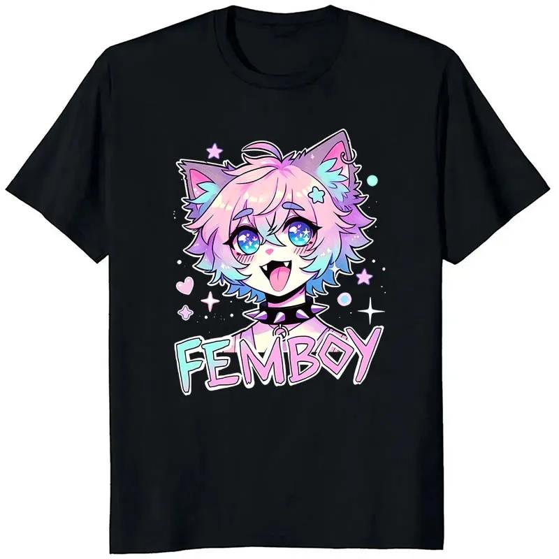 Femboy Graphic Print T-shirts for Women Summer Casual Fashion Harajuku Vintage Tops Loose Crew Neck Short Sleeve Cotton Tees