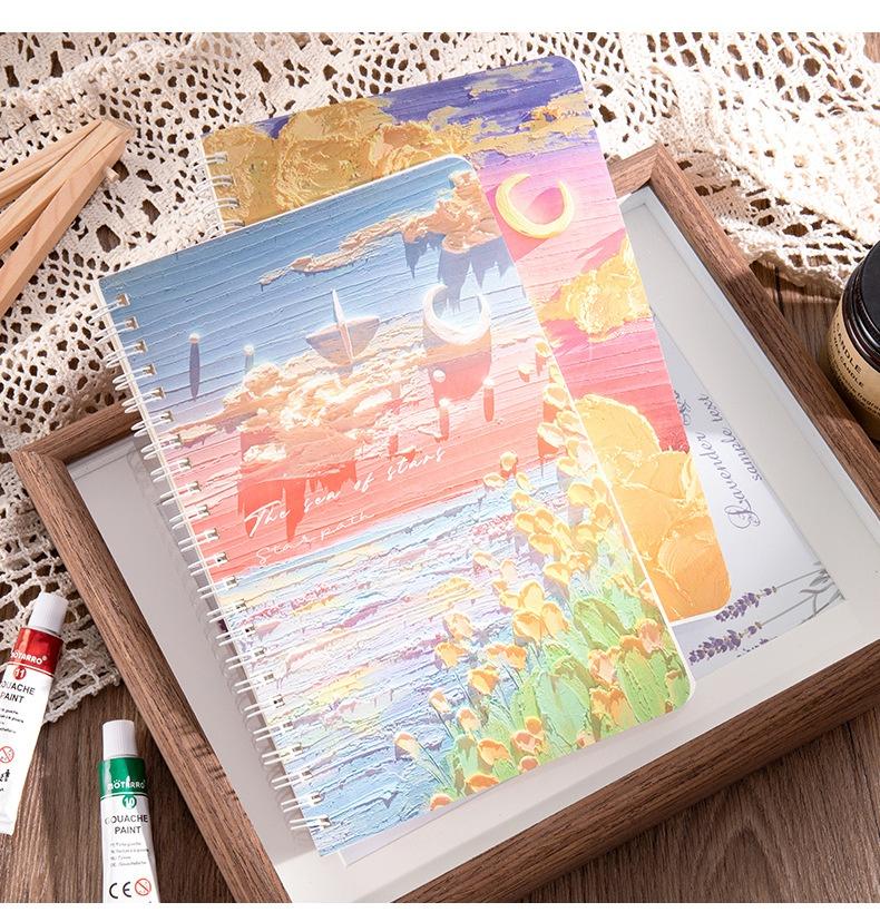 Oil Painting Landscape A5 Coil Student Cute Stationery Thickened Horizontal Line Memo Diary Notebook
