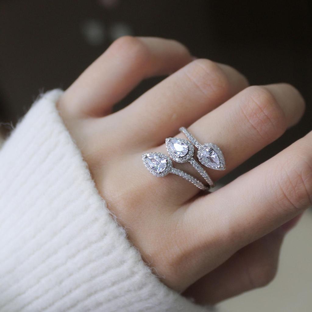 Elegant Sterling Silver Zircon Open Ring for Women