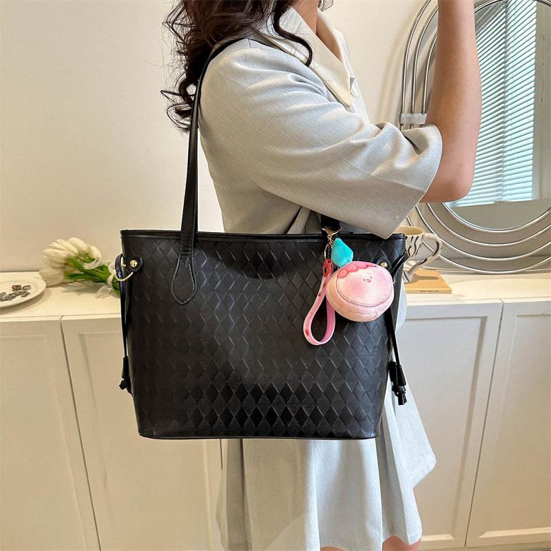 Large Capacity Korean Style Tote Bag Simple Casual Solid Color Work Shoulder Bag for Women