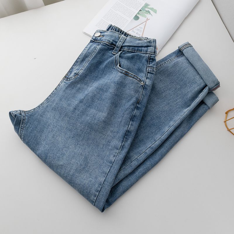 

High Waist Nine Points Spring & Fall Casual Dad Harem Jeans Light blue L