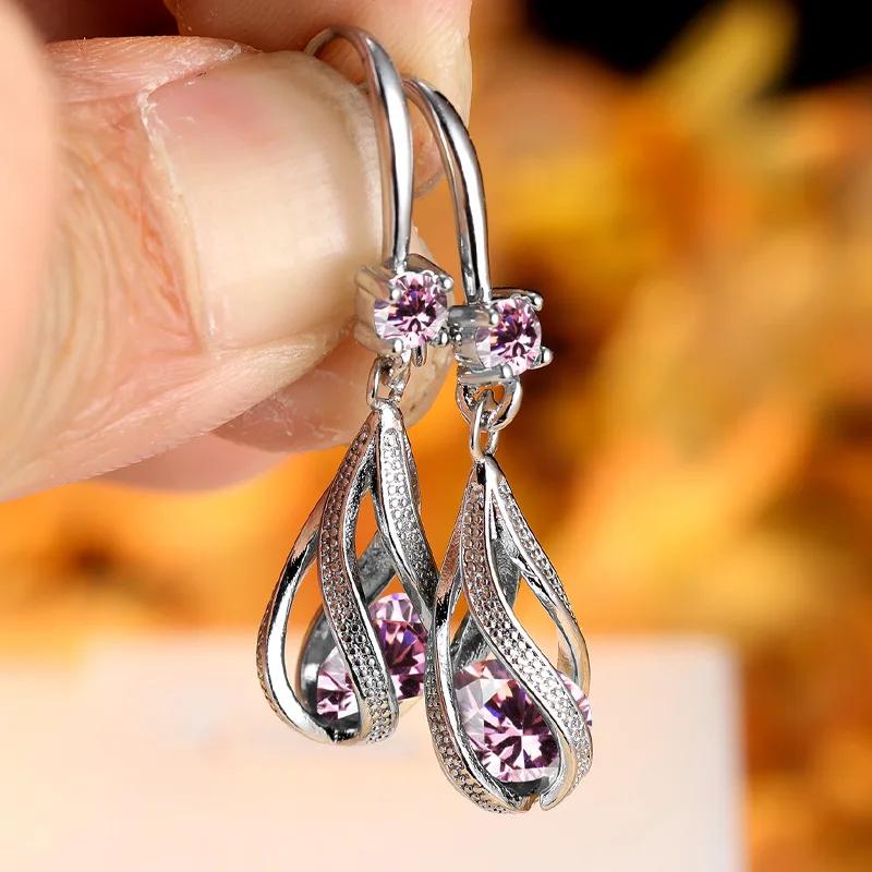 Zarte Haken-Clip-Ohrringe mit Zirkonia, Laternen-Design, mehrfarbige Stein-Hängeohrringe, Kupfermaterial, Schicker Schmuck für Damen