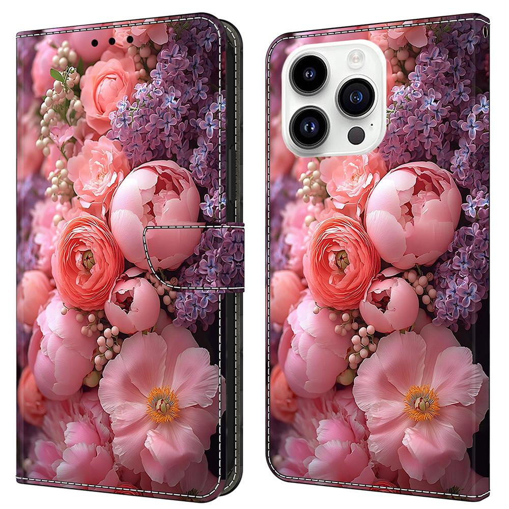 For iPhone 16 Pro Leather Case Pattern Printing Wallet Stand Flip Phone Cover