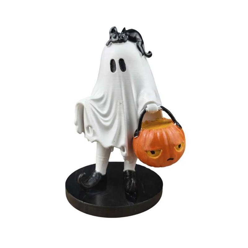 Halloween Resin Figurine Decor - Hand-Painted Pumpkin Head Ghost Witch Hat Mini Characters Desk Tabletop Festival Display