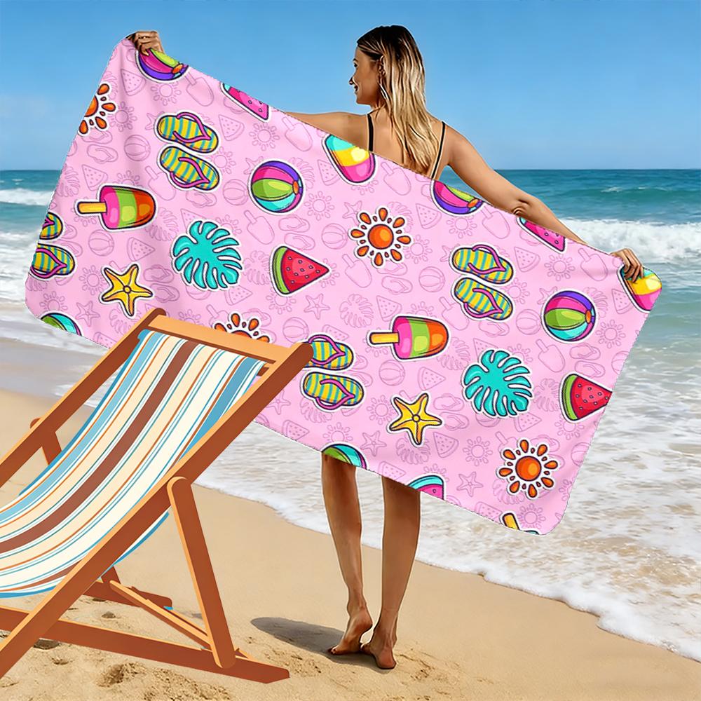 Colorful Summer Pattern with Beach Icons Beach towel quick-drying for travel outdoor sports jogging beach and swimming