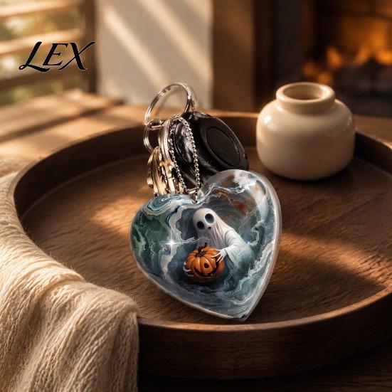 Seasonal Bag Charms Halloween Ghost Keychain, Spooky Pumpkin Keyring Pendant, Clear Acrylic Holiday Ornaments Cute Heart Charm for Backpacks,