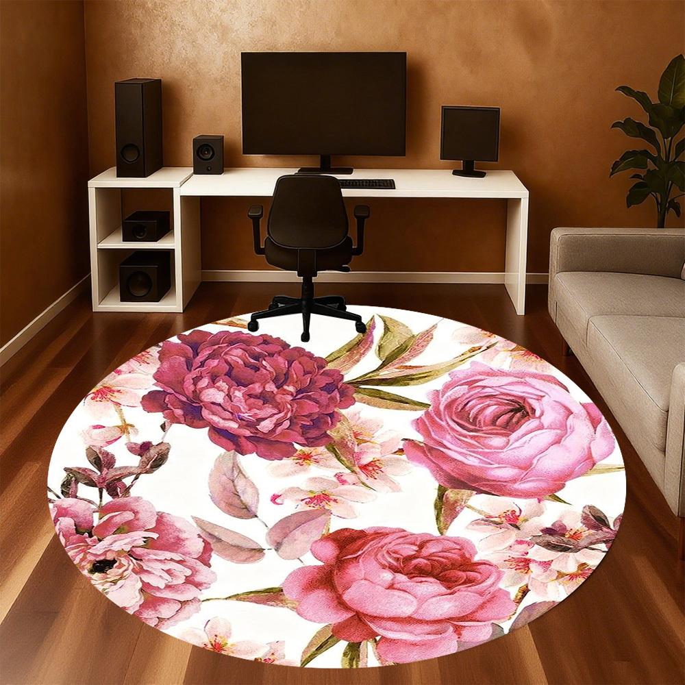 1pc Floral Pattern Roses Round Chair mat office Area Rug - Non-Slip, Floor Mat for Office, Bedroom, Ideal home decor gift c0112096