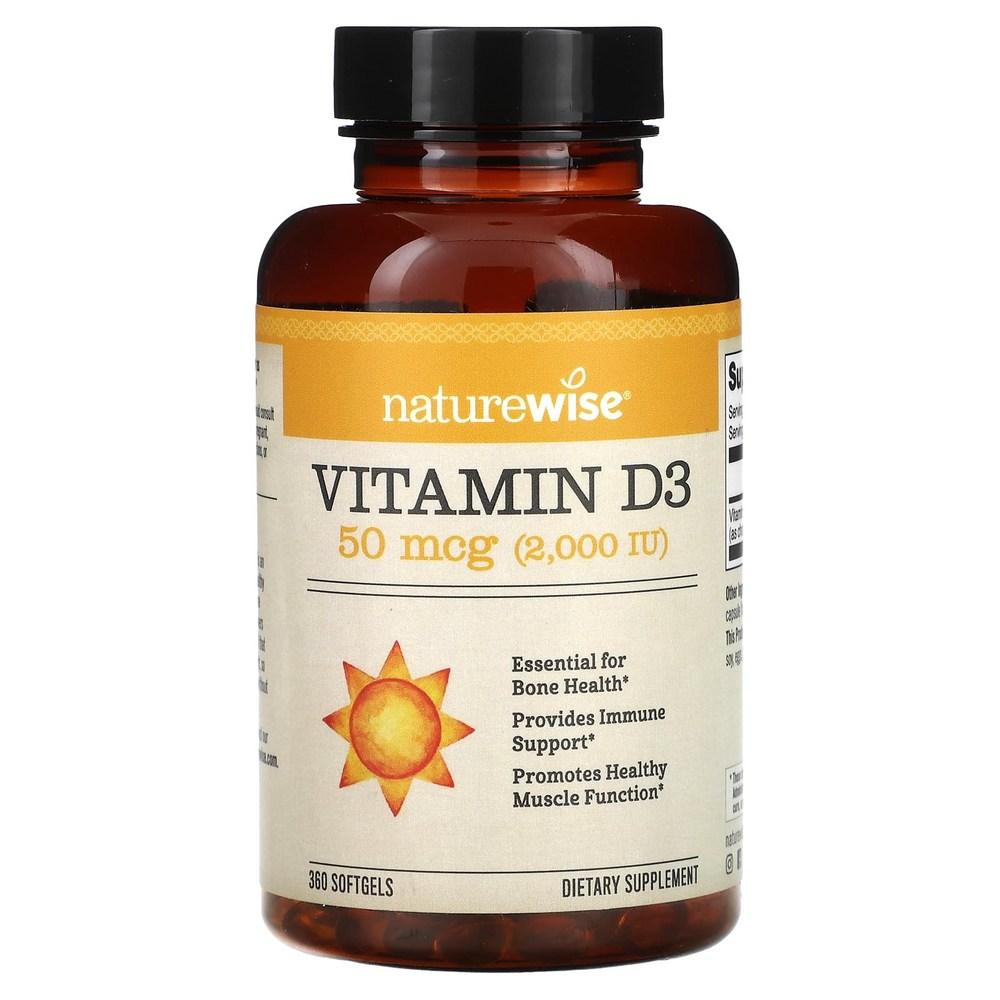 NatureWise Take Care of Your Health Vitamin D3 50mcg 2000IU Softgels 360 Tablets. Vitamin Softgels for a Long Life To 100