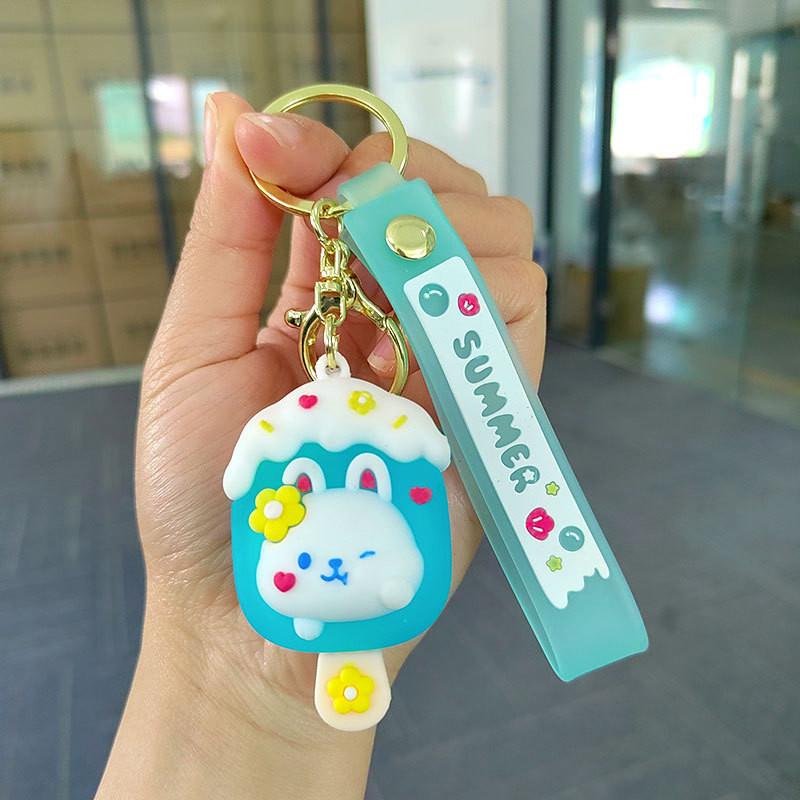 Cute And Stylish Cartoon Bunny Ice Cream Keychain Silicone Bag Accessory