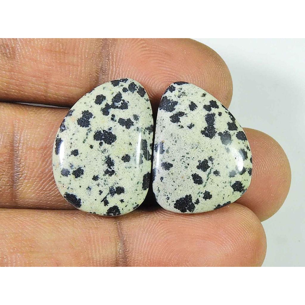 25.45Cts. Natural Dalmation Jasper (17mm X 23mm Each) Cabochon Match Pair SK-2515