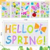 6 Sheets Spring Gel Window Clings,Hello Springs, Flowers, Butterfly Bees, Birds for Spring Decorations, Easter Window Clings Holiday Party