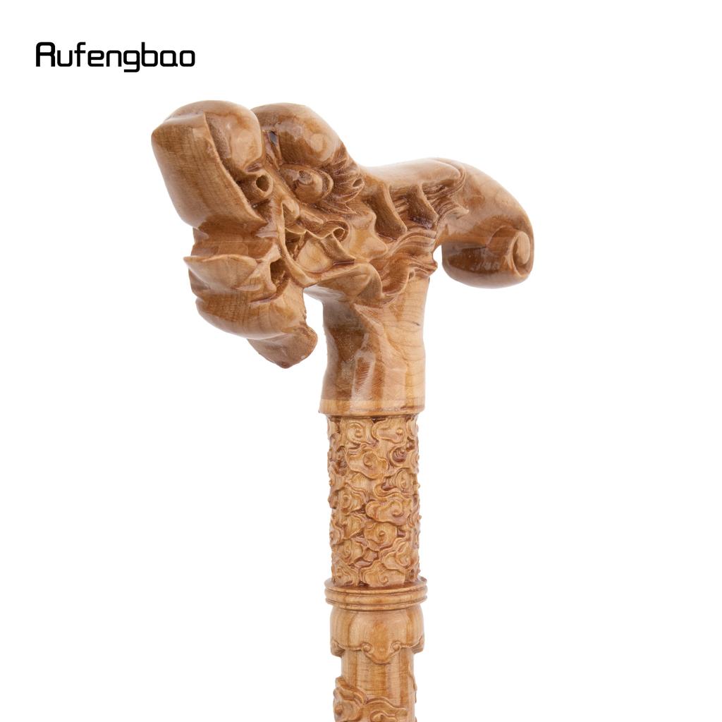 Yellow Dragon Wooden Single Joint Fashion Wood Stick Decorative Cospaly Cane Halloween Crutch Wand Crosier 90cm
