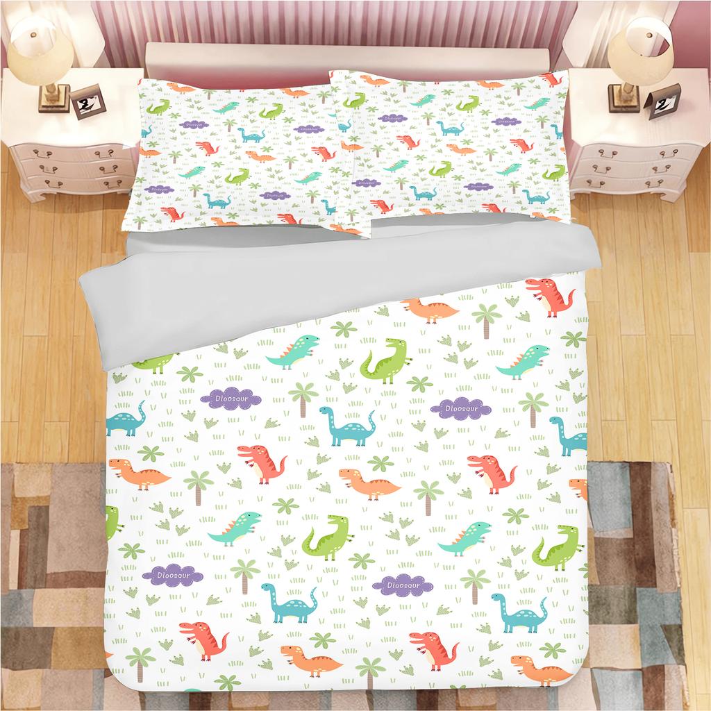Cute Dinosaur Duvet Cover Kids 3D Cartoon Animal Bedding Set Full/Queen Microfiber Quilt Cover For Boy Girl Child Bedroom Decor