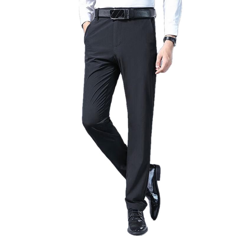 TUCANO Casual Pants for Men, Summer Ice Silk Business Fashion Dress Pants, Elastic Slim Fit Versatile Long Trousers, Men's Clothing, Black, Size 34