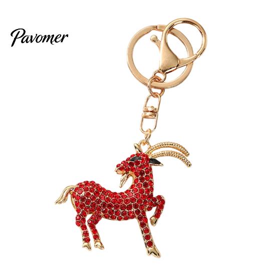 Realistic Goat Charm Keychain with Sparkling Rhinestone, Golden Plated Sheep Alloy Bling Keyring, Animal Pendant for Backpack Handbag
