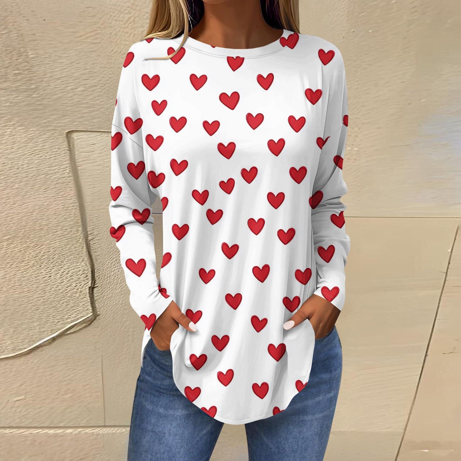 

Женская свободная футболка с круглым вырезом и принтом в виде сердца ко Дню святого Валентина, длинный рукав, топ, пуловер XXL фиолетовый