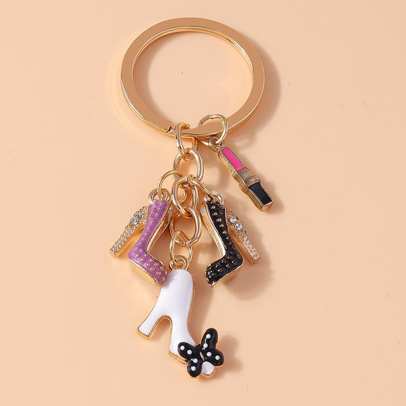 Pretty Enamel Simulation High Heels Key Chain Lipstick Key Ring Pendant for Women Girls Handbag Decor DIY Jewelry Gift