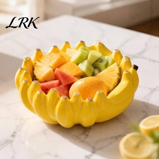 Unique Housewarming Gift Ceramic Banana Fruit Bowl, Creative Yellow Tray, Decorative Entryway Key Bowl Salad for Kitchen Dining Table Countertop