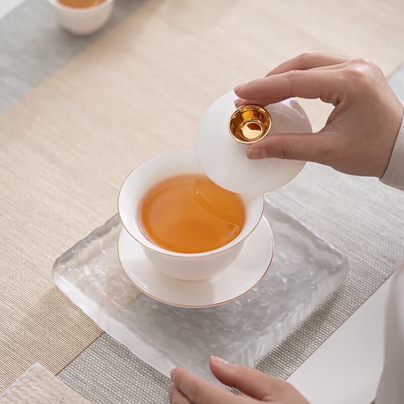 Luxury Dehua Ceramic Kung Fu Tea Set - Gilded Mutton-Fat Jade