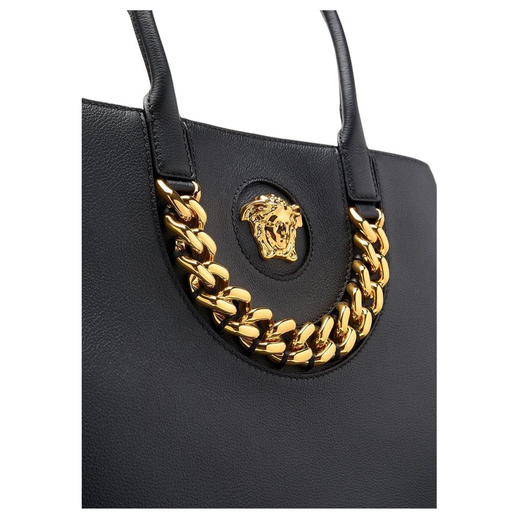 Versace La Medusa Classic Solid Color Large Chain Commuter Fashion Tote Bag Women Tote Bags Black 1004462-DVIT2T-1B00V