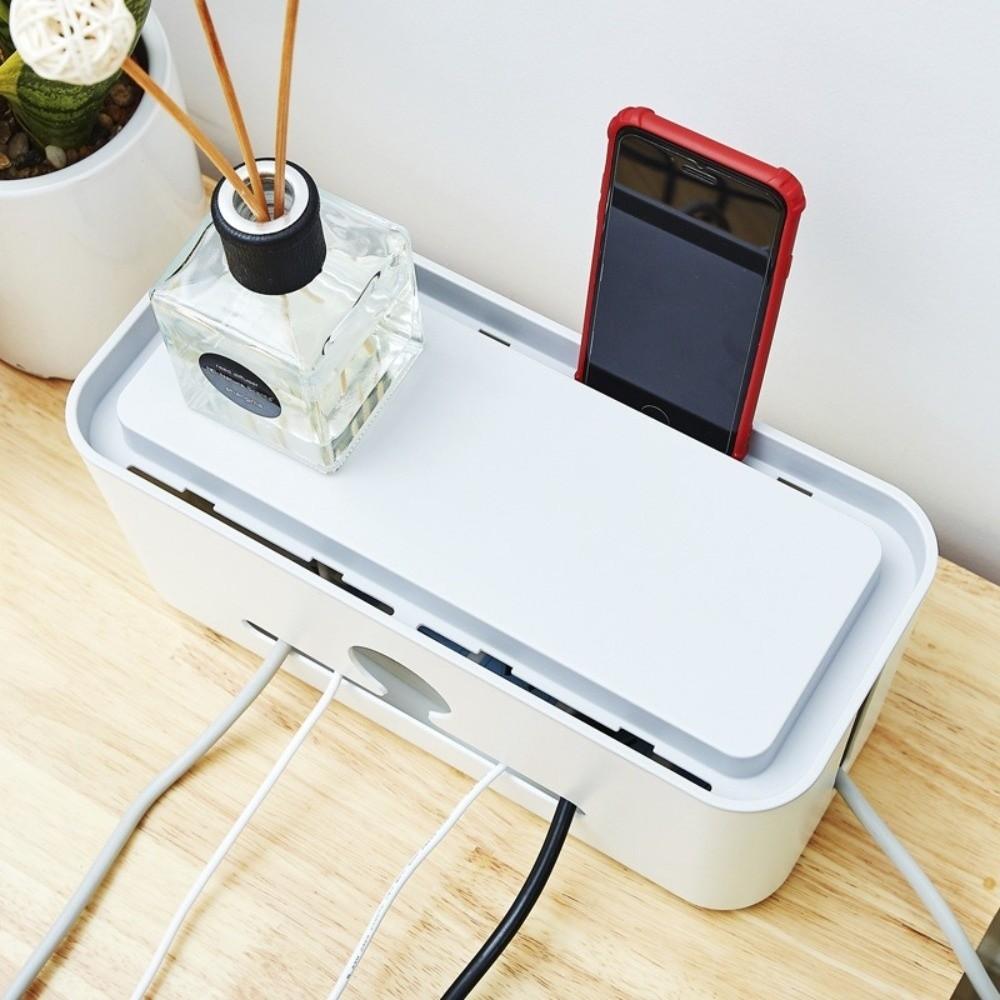 Multi-Purpose Cable Organizer Space Saving Hollow-out Power Strip Storage Box with Lid Cord Management Case Desktop Organization