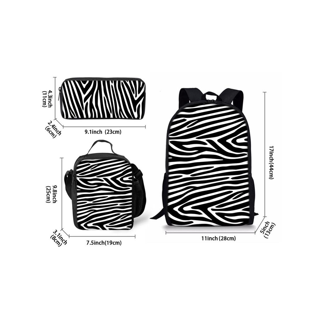 Animal Texture Print Three Piece Backpacks Set for Boy and Girls Best Gifts 2D Flat Cartoon School Bag for Children