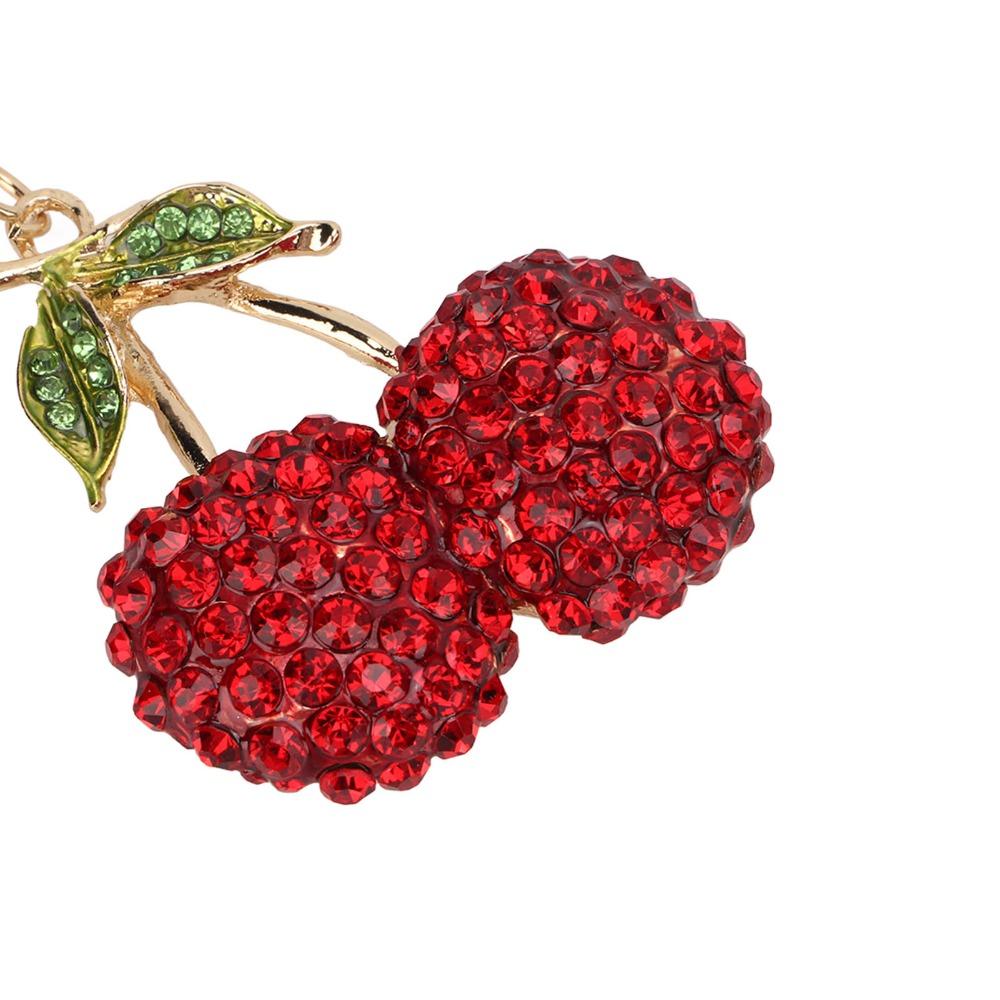 2pcs Sparkling Finish Cherry Keychain Red & Pink Key Ring Pendant Fruit Bag Charm  For Car Accessory