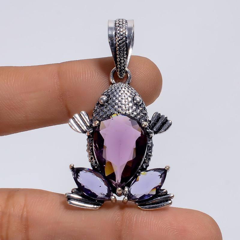 

Beautiful Top Grade Qualite 100% Natural Amethyst Pear Shape Ethnic Style Handmade Jewelry 925 Steling Silver Plated Pendant 1.8 WSJ-5061 1.8