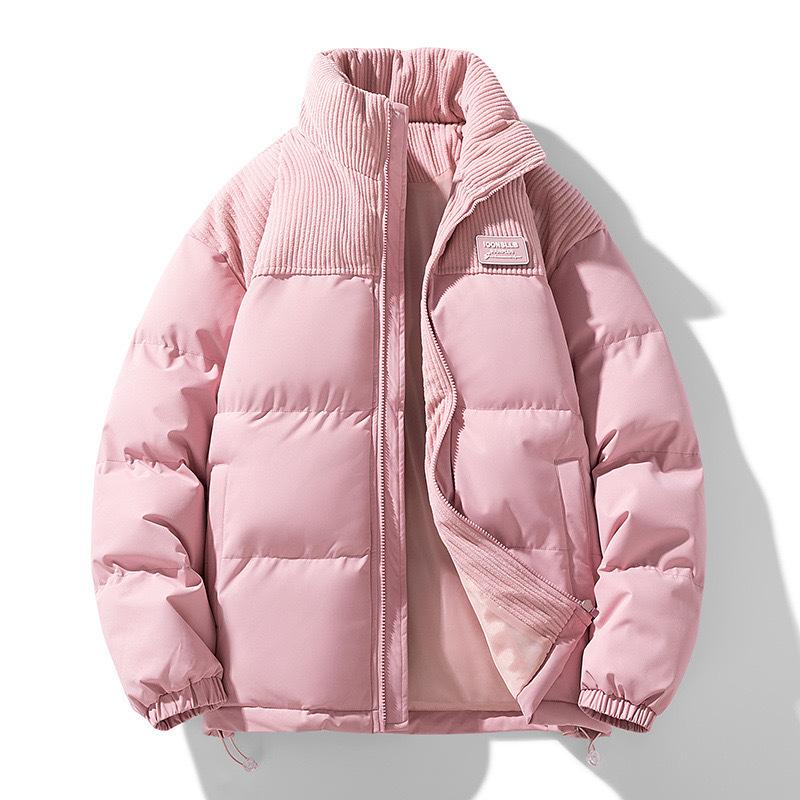 Winter new stand-up collar corduroy splicing cotton-padded clothes men's couple thickened windproof cotton clothes 