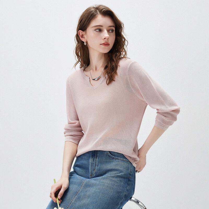 Komongboka Women's Lyocell Tencel Knit Long Sleeve Hollow-out Top