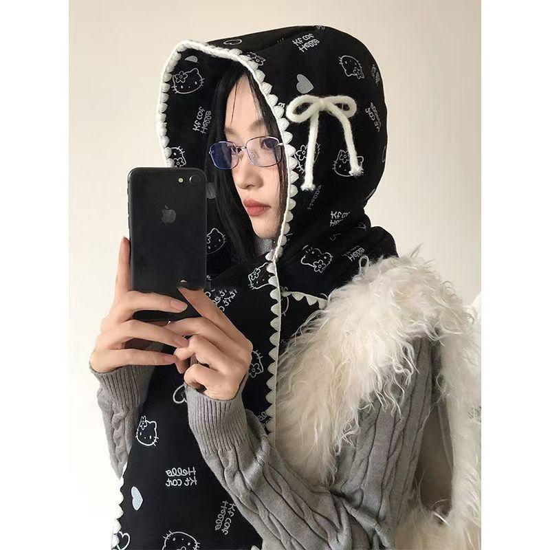 

Korean Version of Ins Smiley Scarf Hat One Piece Scarf Women Autumn and Winter Cape Shawl Outside with High End Pullover Hat One Size