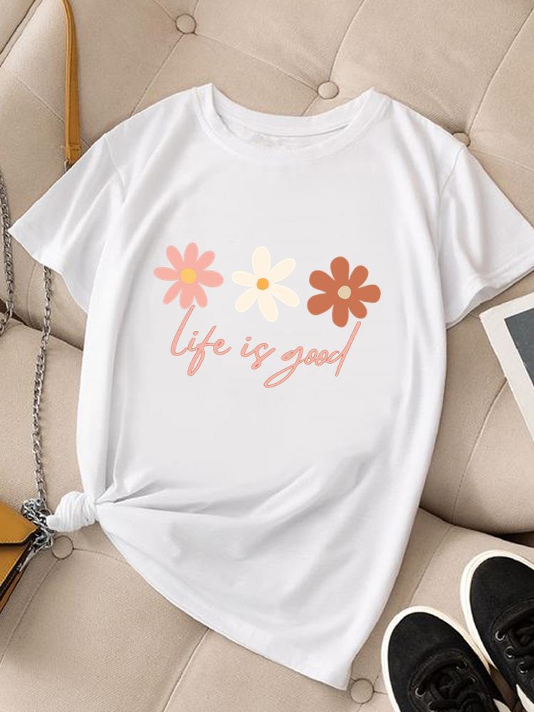 (Asian Size) Clothing Women Fashion Tee Top Lovely Flower Trend  Female T Shirt Woman Print Short Sleeve Graphic T-shirts