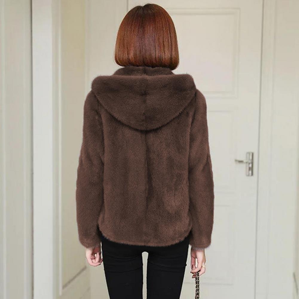 Hooded Coat Cozy Plush Hooded Winter Coat for Women with Double-sided Thick Material Long Sleeves Zipper Closure for Weather