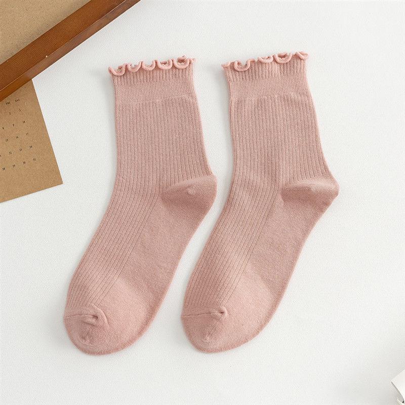 Summer Thin Casual Cute Trendy Ruffle Edge Cotton Socks, Mid-calf Socks for Women